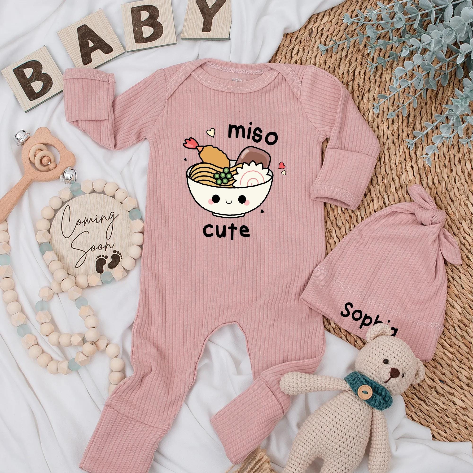 Custom Miso Cute Baby Bodysuit Adorable Noodles Outfit Soft Cotton Newborn Gift Personalized Infant Clothes Foodie Parents Shower Present