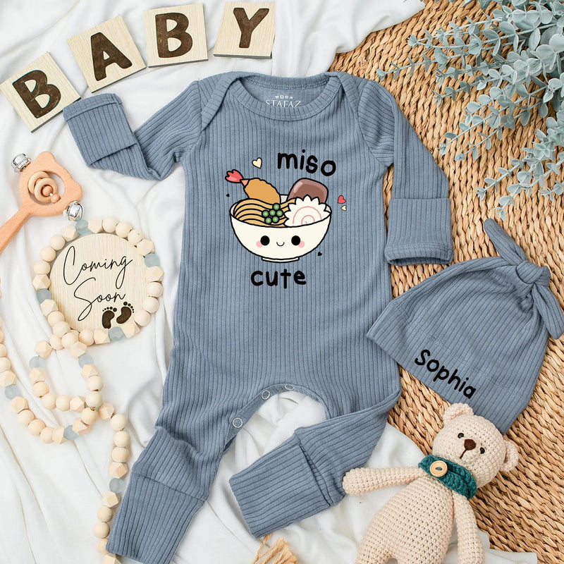Custom Miso Cute Baby Bodysuit Adorable Noodles Outfit Soft Cotton Newborn Gift Personalized Infant Clothes Foodie Parents Shower Present