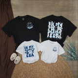Custom Mom and Son Matching Outfits with Retro Smiley Face Graphics, Baby Bubble Romper and Mama's Boy Shirt, Soft Cotton for All Seasons