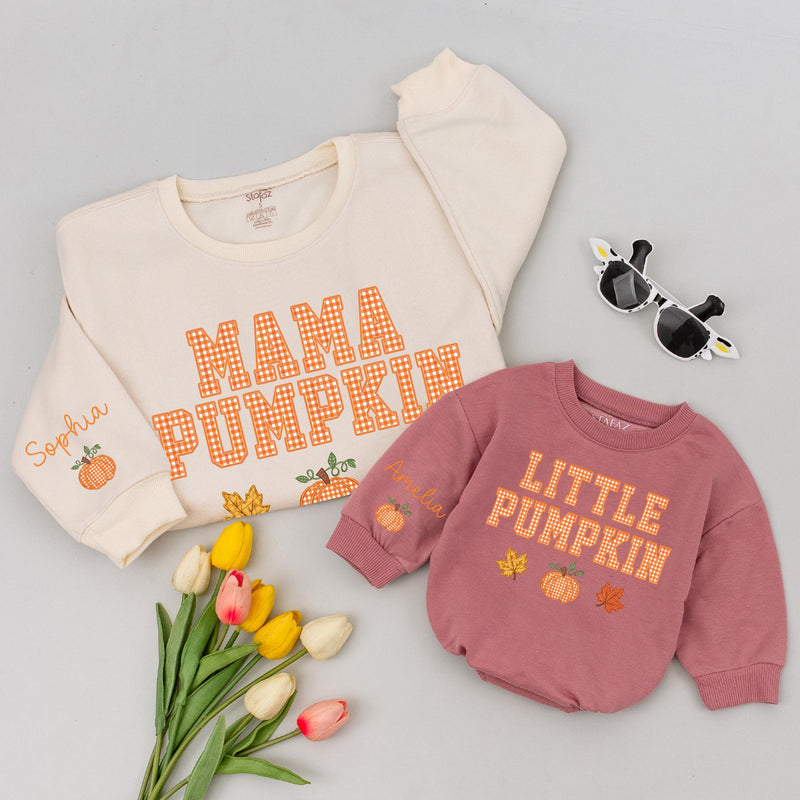 Custom Mommy and Me Matching Pumpkin Sweatshirt or Baby Romper, Fall Family Outfit, Soft Cotton for Baby, Toddler, Mom, Autumn Gift