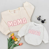 Custom Mommy and Me Matching Sweatshirts with Mama and Bestie Text, Cozy Cotton Family Outfits for Moms and Toddlers, Perfect Holiday Gift