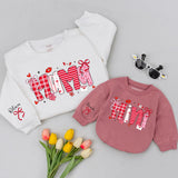 Custom Mommy and Me Valentine Sweatshirt and Baby Romper, Pink Bow Heart Print, Matching Family Outfit, Soft Cotton Gift for Mom and Baby