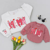 Custom Mommy and Me Valentine Sweatshirt and Baby Romper, Pink Bow Heart Print, Matching Family Outfit, Soft Cotton Gift for Mom and Baby