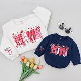 Custom Mommy and Me Valentine Sweatshirt and Baby Romper, Pink Bow Heart Print, Matching Family Outfit, Soft Cotton Gift for Mom and Baby