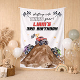 Custom Monster Truck 3rd Birthday Silk Banner & Toddler Tee Set, Racing Theme, Dirt Track Design, Perfect for Kids' Milestone Parties