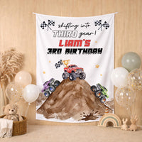 Custom Monster Truck 3rd Birthday Silk Banner & Toddler Tee Set, Racing Theme, Dirt Track Design, Perfect for Kids' Milestone Parties