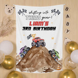 Custom Monster Truck 3rd Birthday Silk Banner & Toddler Tee Set, Racing Theme, Dirt Track Design, Perfect for Kids' Milestone Parties