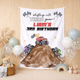 Custom Monster Truck 3rd Birthday Silk Banner & Toddler Tee Set, Racing Theme, Dirt Track Design, Perfect for Kids' Milestone Parties