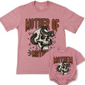 Custom Mother of Mayhem Matching Family Shirts, Skull Snake Graphic for Mom and Kids, Soft Cotton T-Shirts and Rompers for Unique Gifts