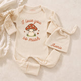Custom Mushroom Baby Bodysuit with 'I Love You So Mush' Design, Soft Cotton Woodland Outfit for Newborns, Personalized Coming Home Clothes