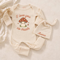 Custom Mushroom Baby Bodysuit with 'I Love You So Mush' Design, Soft Cotton Woodland Outfit for Newborns, Personalized Coming Home Clothes