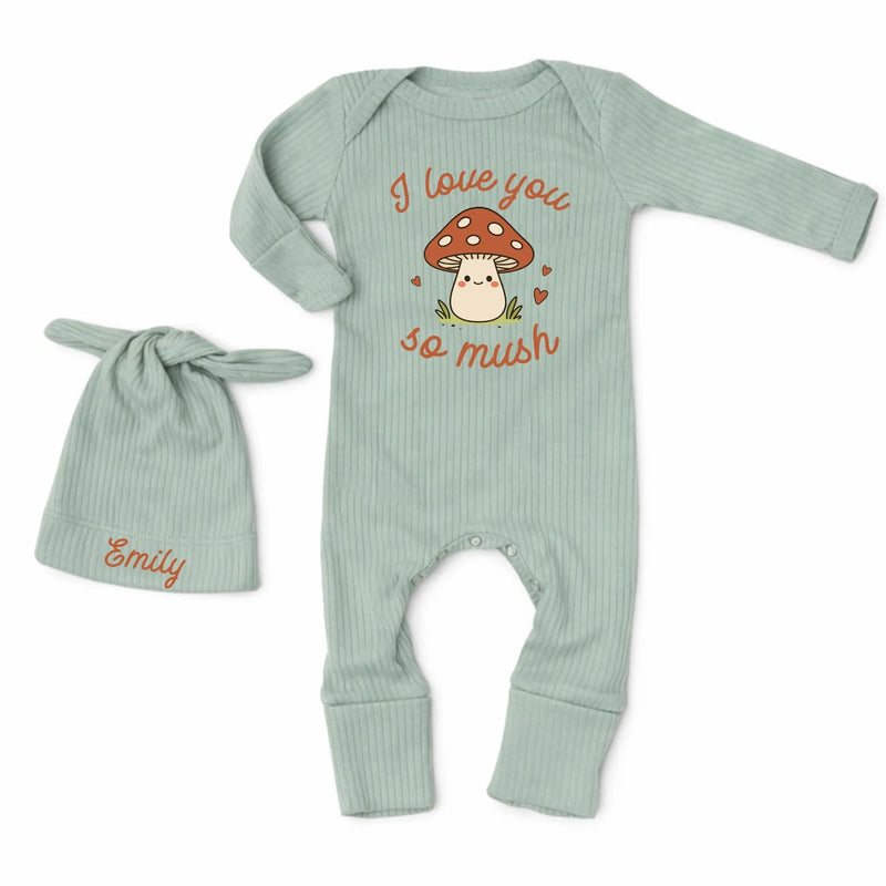 Custom Mushroom Baby Bodysuit with 'I Love You So Mush' Design, Soft Cotton Woodland Outfit for Newborns, Personalized Coming Home Clothes