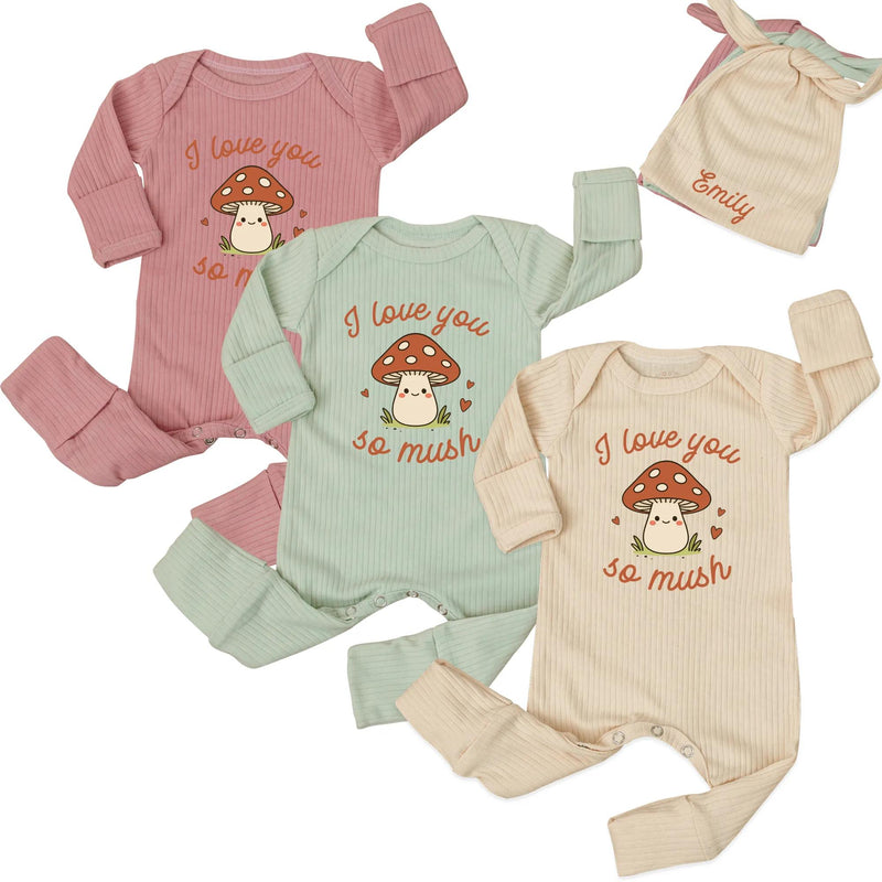 Custom Mushroom Baby Bodysuit with 'I Love You So Mush' Design, Soft Cotton Woodland Outfit for Newborns, Personalized Coming Home Clothes