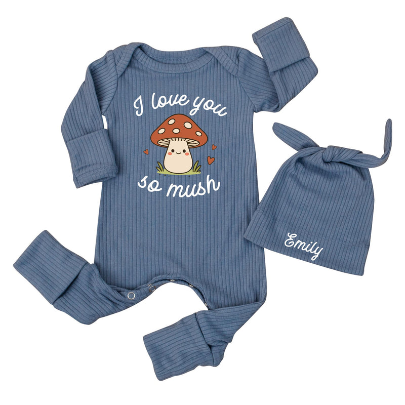 Custom Mushroom Baby Bodysuit with 'I Love You So Mush' Design, Soft Cotton Woodland Outfit for Newborns, Personalized Coming Home Clothes