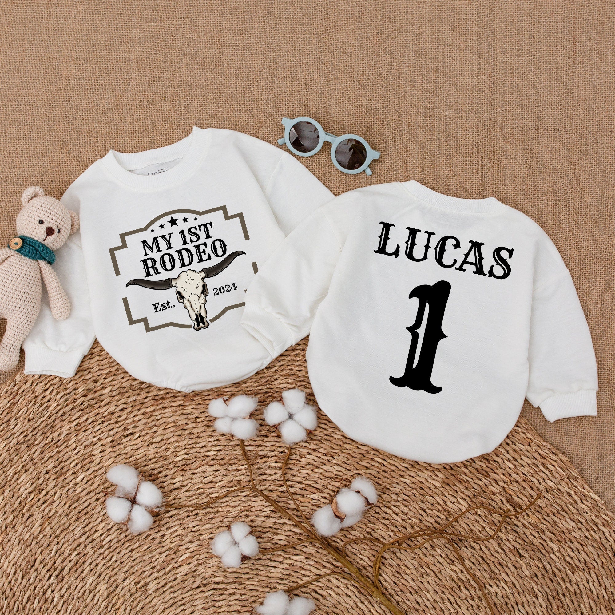 Custom My 1st Rodeo Cowboy Birthday Romper Baby Boy Outfit Personalized Name Western Theme Cotton Playful Vintage Style Party Attire