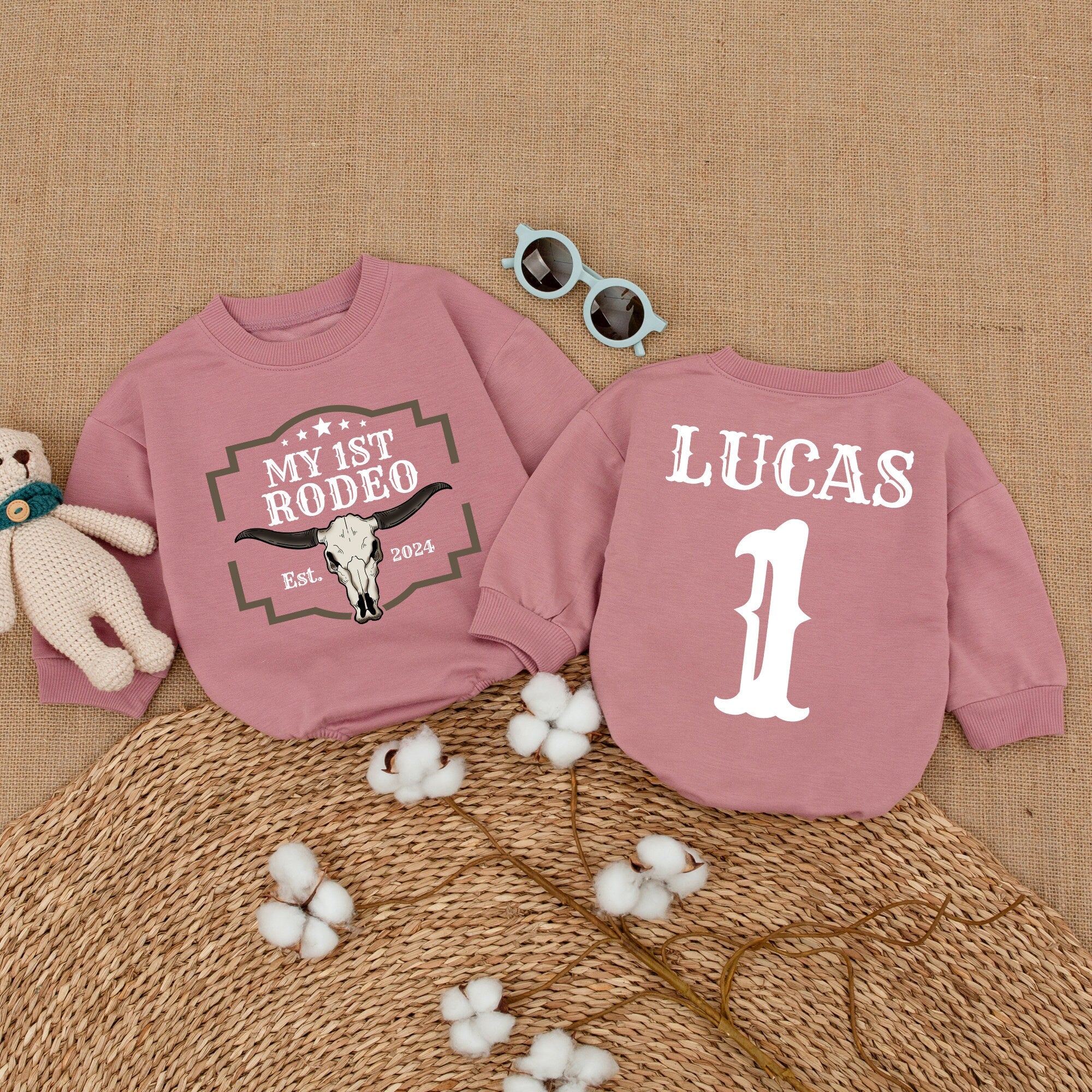 Custom My 1st Rodeo Cowboy Birthday Romper Baby Boy Outfit Personalized Name Western Theme Cotton Playful Vintage Style Party Attire