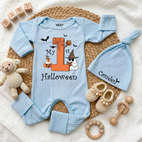 Custom My First Halloween Baby Bodysuit with Ghost & Pumpkin Art, Soft Cotton Outfit for Newborns, Perfect Fall Spooky Baby Gift Idea