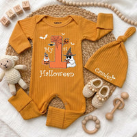 Custom My First Halloween Baby Bodysuit with Ghost & Pumpkin Art, Soft Cotton Outfit for Newborns, Perfect Fall Spooky Baby Gift Idea