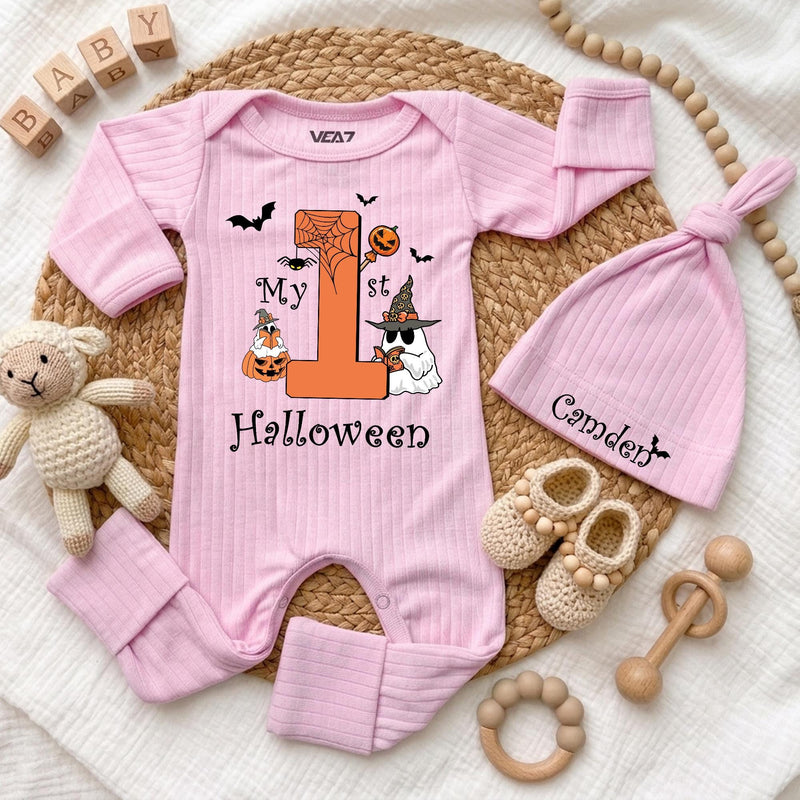 Custom My First Halloween Baby Bodysuit with Ghost & Pumpkin Art, Soft Cotton Outfit for Newborns, Perfect Fall Spooky Baby Gift Idea
