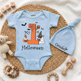 Custom My First Halloween Baby Bodysuit with Ghost & Pumpkin Art, Soft Cotton Outfit for Newborns, Perfect Fall Spooky Baby Gift Idea