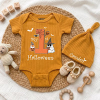 Custom My First Halloween Baby Bodysuit with Ghost & Pumpkin Art, Soft Cotton Outfit for Newborns, Perfect Fall Spooky Baby Gift Idea