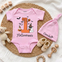Custom My First Halloween Baby Bodysuit with Ghost & Pumpkin Art, Soft Cotton Outfit for Newborns, Perfect Fall Spooky Baby Gift Idea