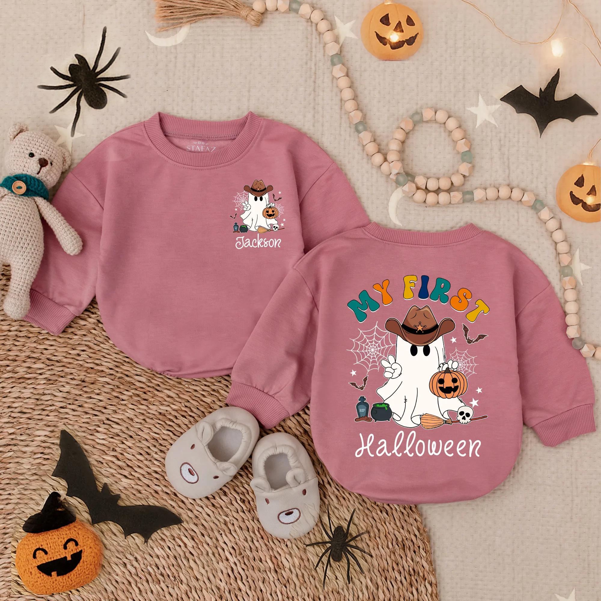 Custom My First Halloween Baby Romper Cowboy Ghost Pumpkin Outfit Fun Infant Boy Costume Spooky Dude Cotton Soft Colorful Party Wear
