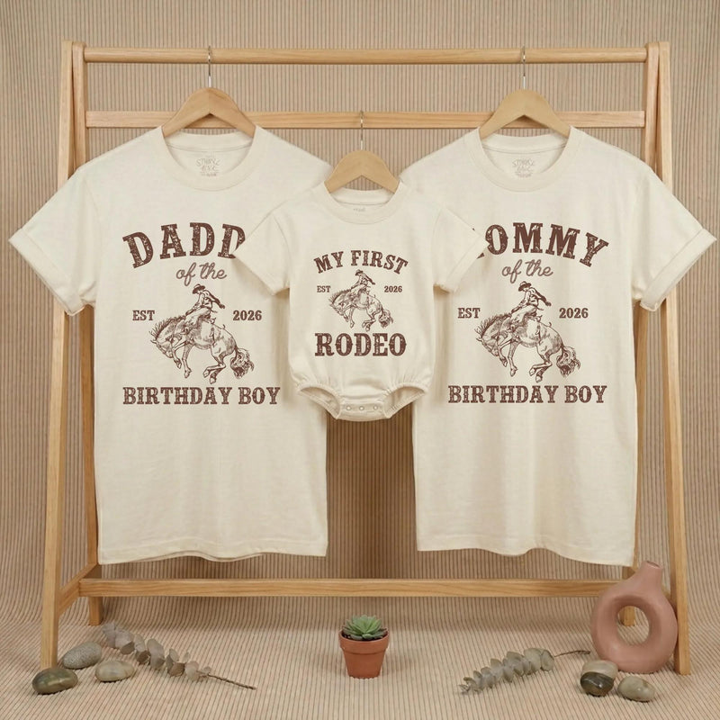 Custom My First Rodeo 1st Birthday Outfit for Baby, Kids, Mommy & Daddy, Western Cowboy Family T-Shirts & Romper, Soft Cotton Party Wear