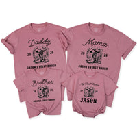 Custom My First Rodeo Family Shirts Matching Western Cowboy Outfit 2026 Personalized Mom Dad Baby 1st Birthday Rustic Vintage Design