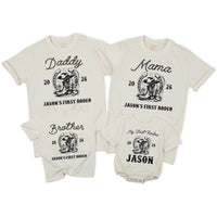 Custom My First Rodeo Family Shirts Matching Western Cowboy Outfit 2026 Personalized Mom Dad Baby 1st Birthday Rustic Vintage Design