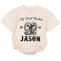 Custom My First Rodeo Family Shirts Matching Western Cowboy Outfit 2026 Personalized Mom Dad Baby 1st Birthday Rustic Vintage Design