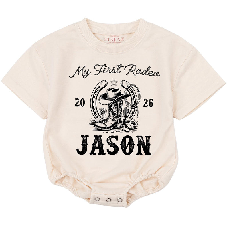 Custom My First Rodeo Family Shirts Matching Western Cowboy Outfit 2026 Personalized Mom Dad Baby 1st Birthday Rustic Vintage Design