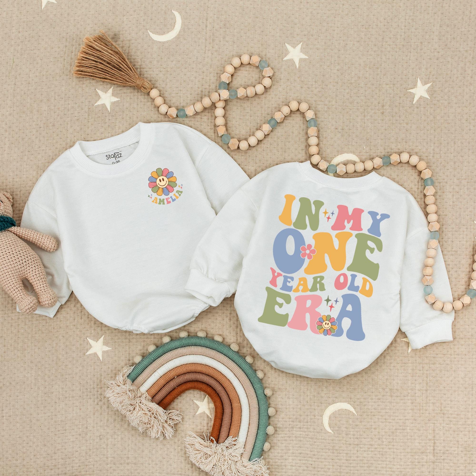 Custom In My One Year Old Era Bubble Romper Colorful Floral First Birthday Baby Outfit Soft Cotton Comfortable Newborn Toddler Girl Gift