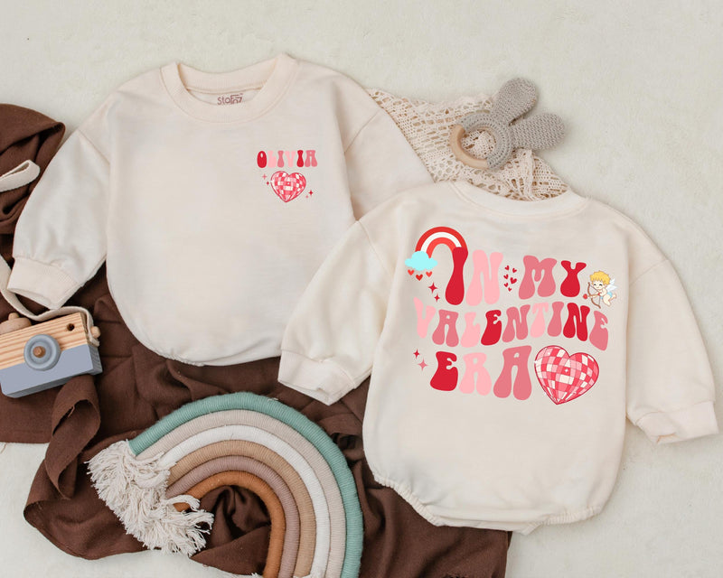 Custom In My Valentine Era Baby Romper with Heart Cherub Rainbow Design Infant Valentine's Day Outfit Soft Cotton Toddler Clothes
