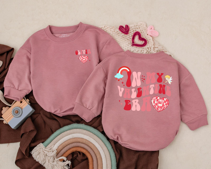 Custom In My Valentine Era Baby Romper with Heart Cherub Rainbow Design Infant Valentine's Day Outfit Soft Cotton Toddler Clothes