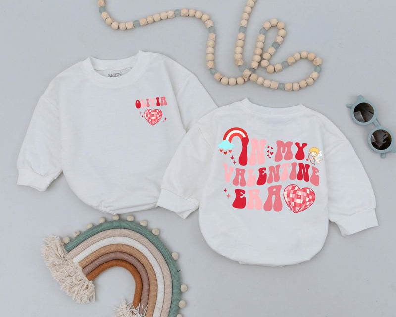 Custom In My Valentine Era Baby Romper with Heart Cherub Rainbow Design Infant Valentine's Day Outfit Soft Cotton Toddler Clothes