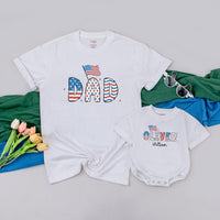 Custom Name 4th of July Patriotic Family Shirt with American Flag Design, Matching Holiday Outfit for Baby, Toddler, Kids, Adults, Soft Cotton