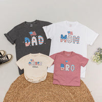 Custom Name 4th of July Patriotic Family Shirt with American Flag Design, Matching Holiday Outfit for Baby, Toddler, Kids, Adults, Soft Cotton