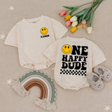 Custom Name Baby Birthday Romper Smiley Face Outfit First Celebration One Happy Dude Cotton Comfortable Party Attire