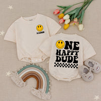 Custom Name Baby Birthday Romper Smiley Face Outfit First Celebration One Happy Dude Cotton Comfortable Party Attire