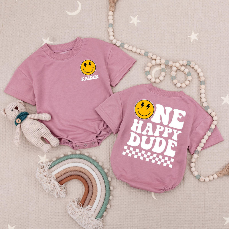 Custom Name Baby Birthday Romper Smiley Face Outfit First Celebration One Happy Dude Cotton Comfortable Party Attire