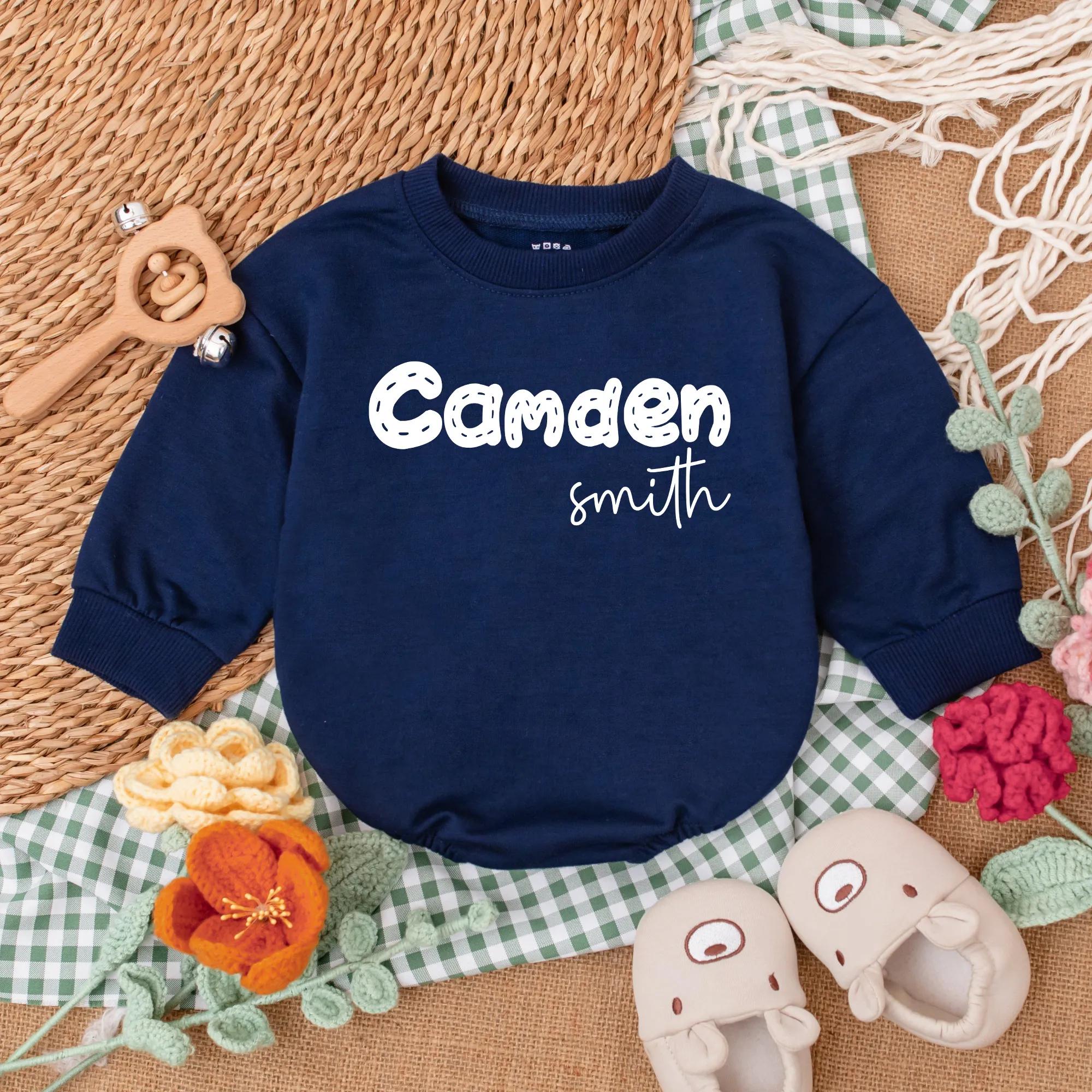 Custom Name Baby Boy Romper Playful Brown Polka Dot Camden Smith Design Newborn Bodysuit Perfect Baby Shower Gift Cotton Soft Comfort