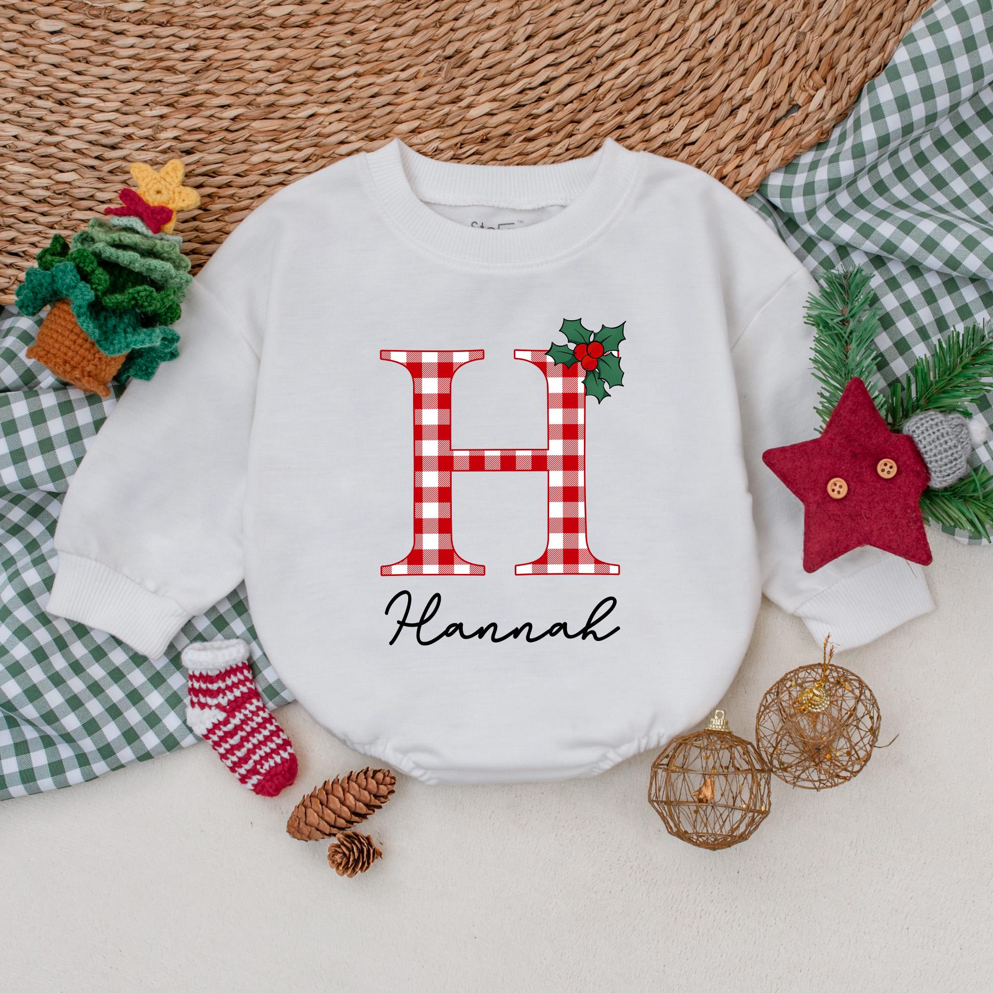 Custom Name Christmas Baby Romper Festive Red White Holly Girl Bodysuit First Holiday Outfit Infant Personalized Gift Soft Cotton