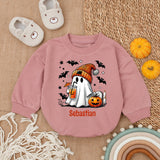 Custom Name Cute Ghost Halloween Baby Romper with Pumpkin and Beanie Soft Cotton Outfit Perfect Holiday Gift for Infant Party