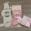 Custom Name Daddy's Lil' Racing Buddy Baby Bodysuit with Checkered Flags, Racing Dad Gift, Soft Cotton Baby Shower or Newborn Announcement