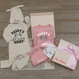 Custom Name Daddy's Lil' Racing Buddy Baby Bodysuit with Checkered Flags, Racing Dad Gift, Soft Cotton Baby Shower or Newborn Announcement
