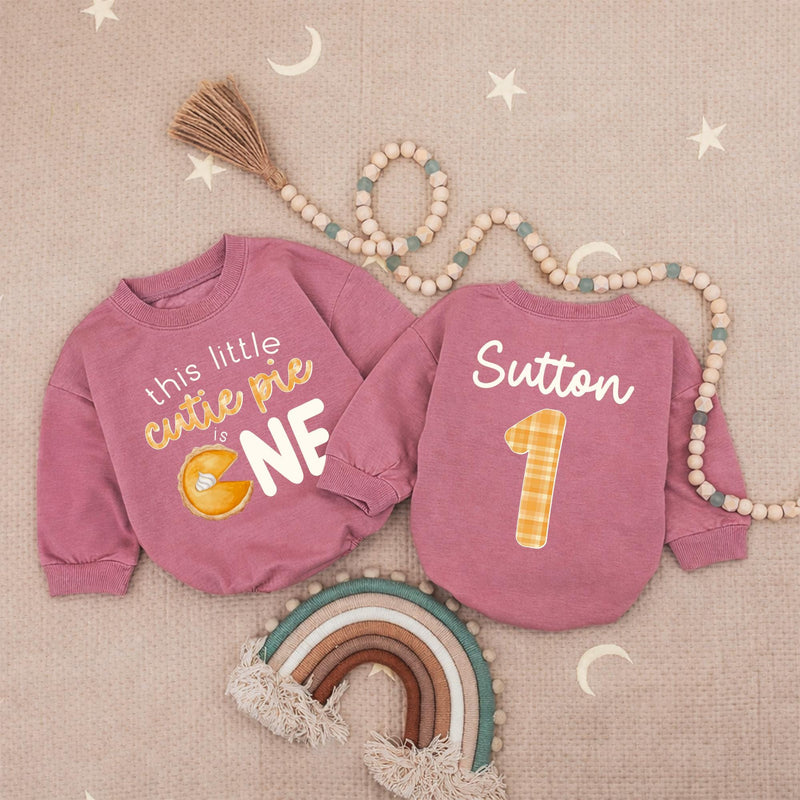 Custom Name Fall Birthday Baby Romper with Pumpkin Pie Design Soft Cotton Outfit for First Thanksgiving or 1st Birthday Party Celebration