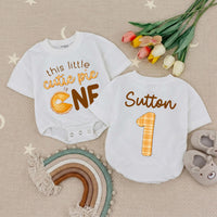 Custom Name Fall Birthday Baby Romper with Pumpkin Pie Design Soft Cotton Outfit for First Thanksgiving or 1st Birthday Party Celebration