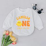Custom Name First Birthday Romper with Yellow Chick Design Personalized Baby Outfit for Party, Cake Smash, Gift, Soft Cotton Clothes