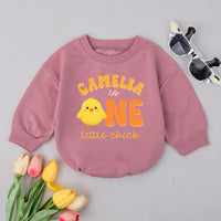 Custom Name First Birthday Romper with Yellow Chick Design Personalized Baby Outfit for Party, Cake Smash, Gift, Soft Cotton Clothes